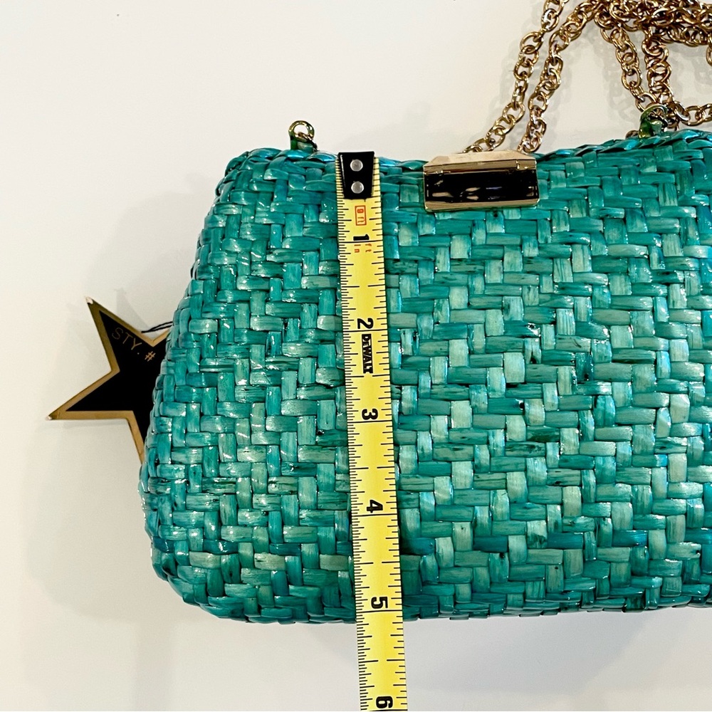 NWT Turquoise Hard Case Woven Sun Clutch Bag / Purse - Picture 8 of 8